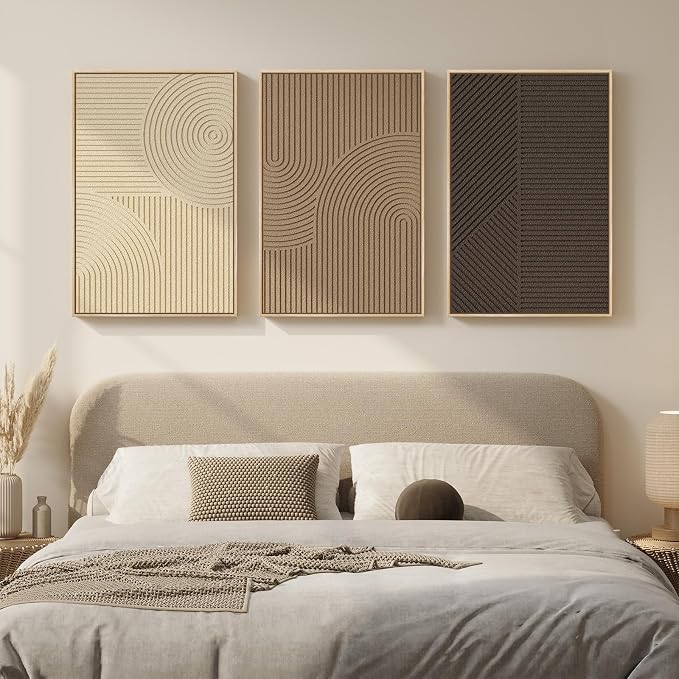 Large 3D Textured Framed Boho Neutral Wall Art for Living Room, 3 Piece Modern Minimalist Texture Paintings Artwork for Walls, Brown Beige Tan Geometric Pictures for Hallway Office Wall Decor 20x30 In - Image 6