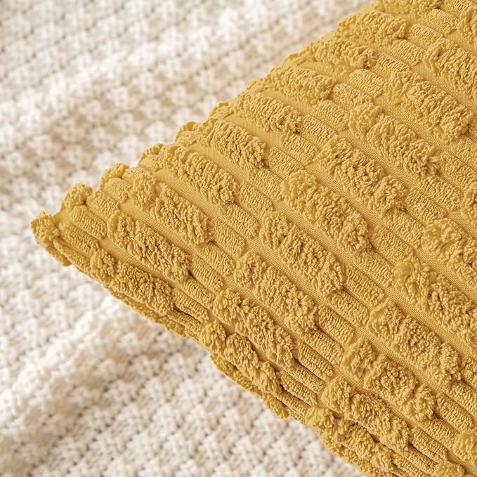 MIULEE Pack of 2 Corduroy Decorative Throw Pillow Covers 20x20 Inch Soft Boho Striped Pillow Covers Modern Farmhouse Home Decor for Summer Sofa Living Room Couch Bed Yellow - Image 2