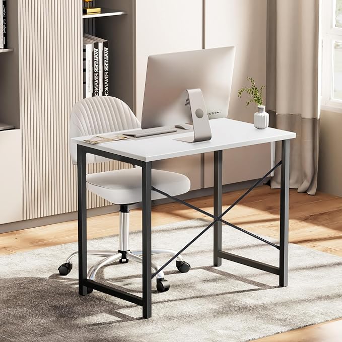 OLIXIS 47 Inch Computer Office Desk for Small Spaces, Writing Gaming Work Desk Modern Study Table with Metal Frame Home Bedroom, White | Computer Writing Workstation, Strong Metal Frame, Small Spaces, Home Bedroom Dorm, White - Image 4