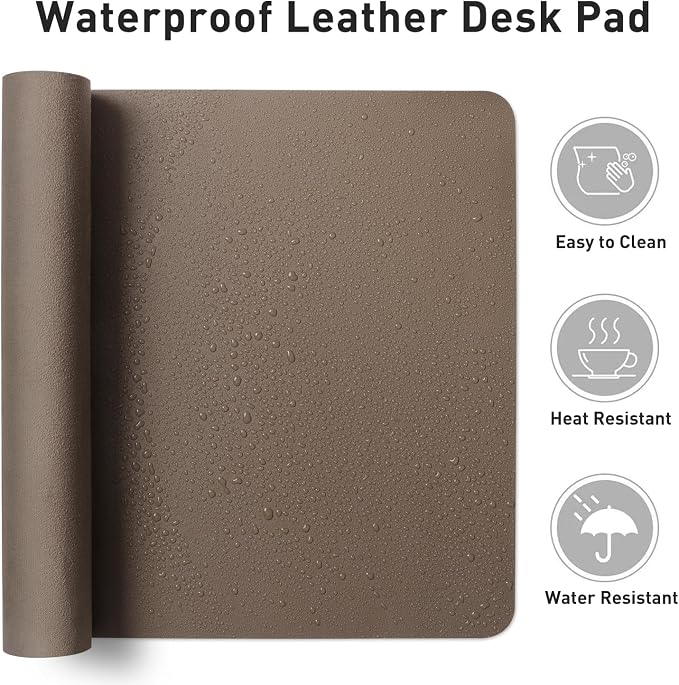 Aothia Faux Leather Desk Mat - Non-Slip PU Leather Desk Blotter, Waterproof Writing Surface, Large Desk Pad for Office & Home (Coffee, 55" x 17") - Image 7