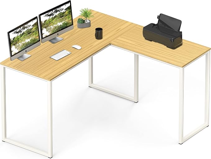 SHW Mission 48 x 48 L-Shape Home Office Computer Desk, Oak | Reversible Desktop Design by SHW