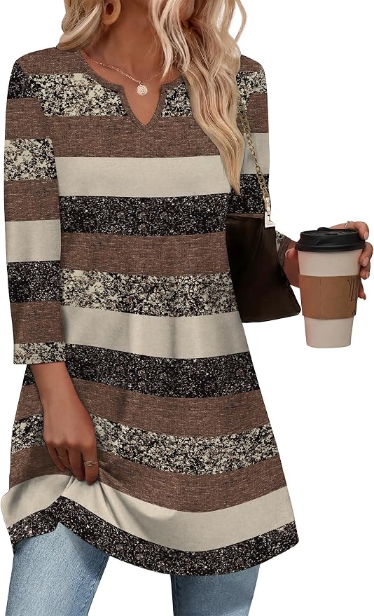 OFEEFAN Summer Boho Tops For Women 3/4 Length Sleeve Womens Tops Vacation Outfits - Image 2
