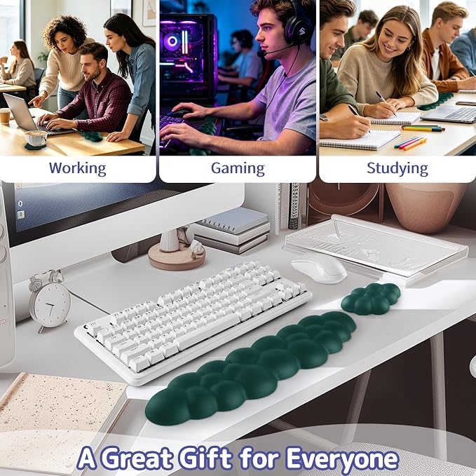 Sushret Cloud Wrist Rest Keyboard, Cloud Keyboard Wrist Pad Set with PU Leather Memory Foam, Cute Arm Rest for Palm Support, PC/Gaming Desk Accessories/Office Setup/Computer Hand Cushion - Dark Green - Image 6