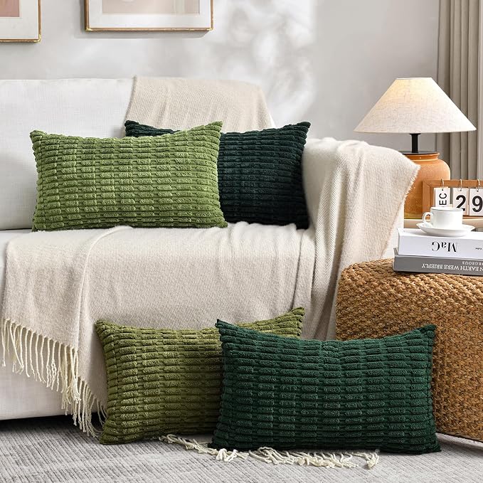 Fancy Homi 4 Packs Decorative Throw Pillow Covers for Living Room Couch Bed, Modern Farmhouse Boho Home Décor Accent Cushion Case, 20" x 12", Green Series by Fancy+Homi