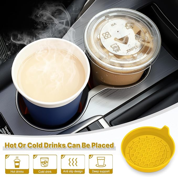 SINGARO Car Cup Holder Coaster, Silicone Cup Holder Insert, Universal Non-Slip Cup Holders, Car Accessories Interior for Women and Man 4 Pack Yellow - Image 3
