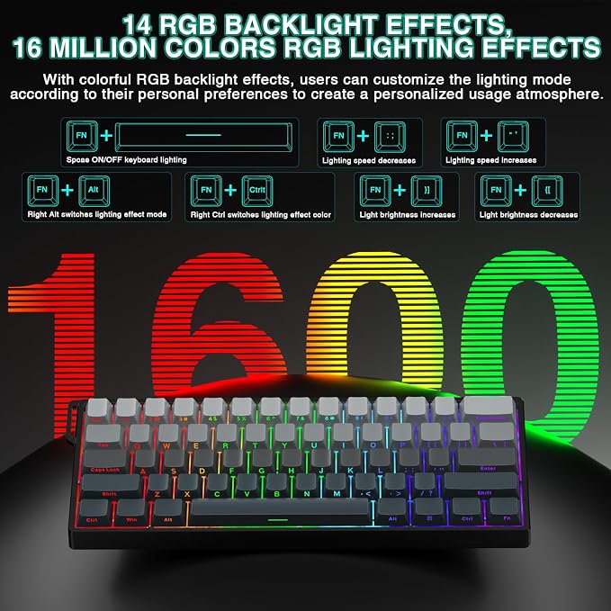 Aula WIN60 HE - 60% Mechanical Gaming Keyboard Wired, Hall Effect Magnetic Switch Hot Swappable,8000 Hz Polling Rate, RGB Keyboard 60 Percent Compact Design for PC (Gradient Gray) - Image 6