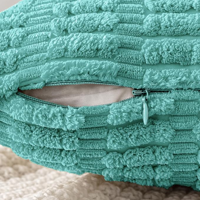 MIULEE Pack of 2 Corduroy Decorative Throw Pillow Covers 18x18 Inch Soft Boho Striped Pillow Covers Modern Farmhouse Home Decor for Summer Sofa Living Room Couch Bed Aqua Green - Image 5