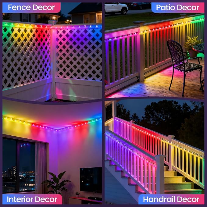 GOESWELL Smart Permanent Outdoor Lights for Patio: IP68 Waterproof Smart Balcony Lights with App & Remote Control - 16ft Garden Fence Light with 25 LED Bulbs for Railing Stair Decor - Image 8