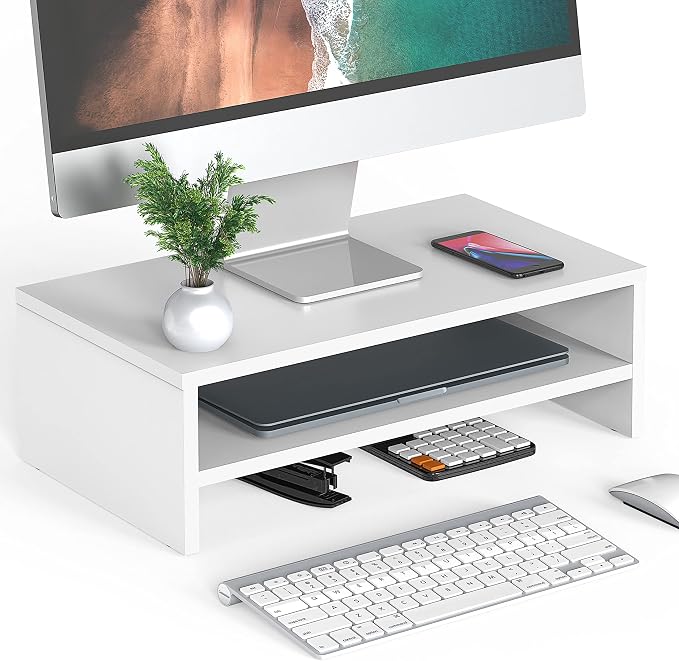 FITUEYES Monitor Stand - 2 Tier Computer Monitor Riser Shelf, Wood Desktop Stand for Laptop Computer Screen, Desk Organization, Office Supplies | For Laptop PC Screen Computer Printer TV, 2 Tiers, Non-slip Pads, Multi-functional, Multi-storage, Desk Sh... by FITUEYES