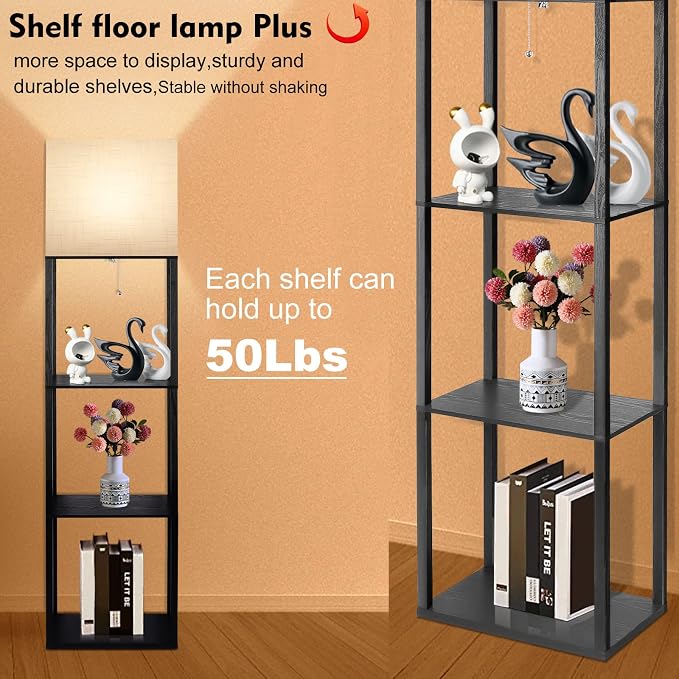 RUNTOP Plus Floor Lamp with Shelves, Shelf Lamp with 15W LED Bulb, 3 Colors, Memory Function, Wide Display Shelf for Collectibles Storge, Floor Lamps for Living Room, Standing Lamp for Bedroom - Image 5