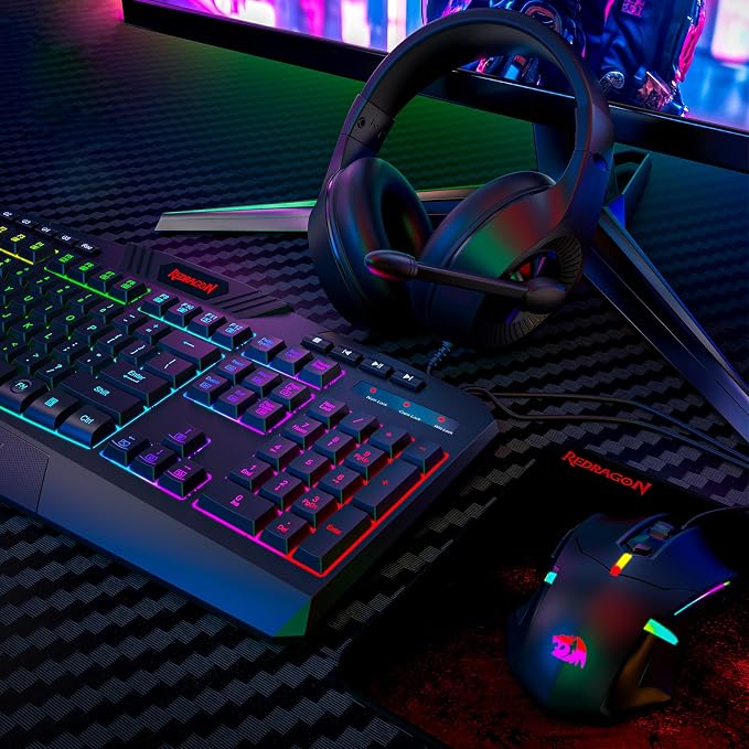 Redragon S101-3 Wired RGB Backlit Gaming Keyboard and Mouse Combo, Programmable Keyboard and Mouse (800-7200DPI), Gaming Headset Mouse Pad Combo All in 1 PC Gamer Bundle for Windows PC (Black) - Image 7