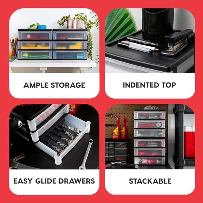 IRIS USA 3-Drawer Medium Plastic Stacking Desktop Organizer, Black | Organize office supplies, stationery, makeup, craft materials and everyday essentials for neat desktop storage - Image 4