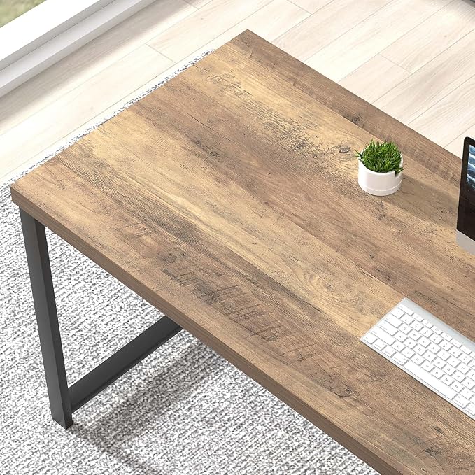 FOLUBAN 60 Inch Home Office Desk, Large Computer Desk with Storage Shelves, Modern Wood and Metal Writing Study Gaming Table Workstation for Living Room, Rustic Oak - Image 4