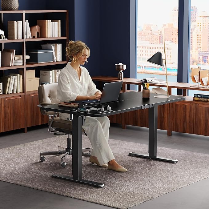 Huuger Electric Standing Desk with Power Outlets and USB-C Port, 55 X 24 Inch Height Adjustable Desk, Sit Stand Desk for Home Office, Computer & Gaming Desk with 4 Presets, Stable Steel Frame, Black - Image 8