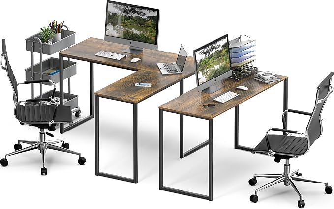 SHW Mission 48 x 48 L-Shape Home Office Computer Desk, Rustic Brown | Reversible Desktop Design - Image 6