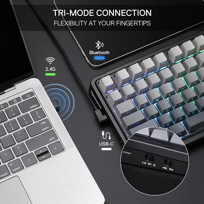 Redragon K686 PRO Wireless RGB Gasket Gaming Mechanical Keyboard, Easy Knob | Multi-Function Control Wheel, 0-Delay Tri-Mode, Cushioned 5-Layer Noise Dampening for Creamy Thocky Sound, Practical 98 Keys - Image 4