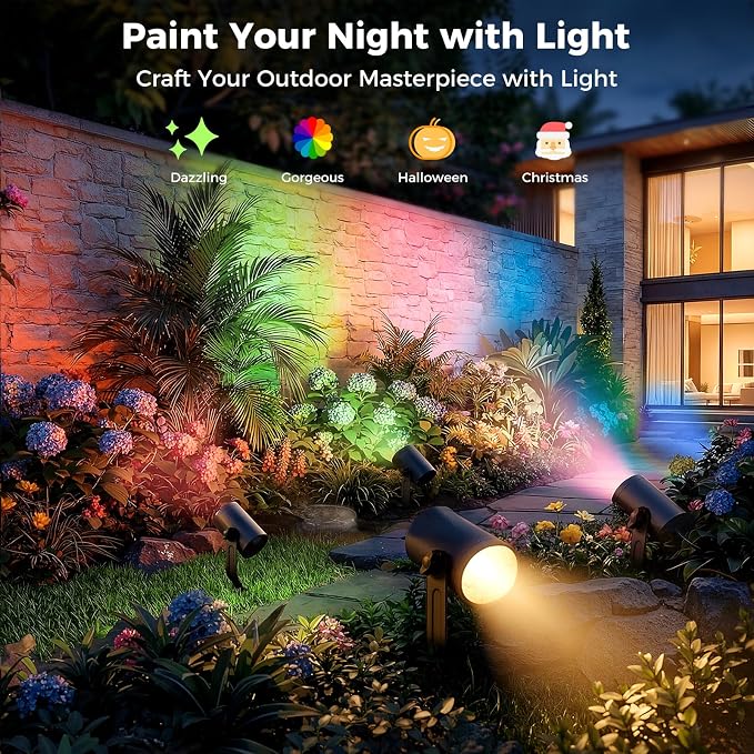 CDN Smart Landscape Spotlights, 4 Pack RGBCW Outdoor Lights, IP65 Waterproof & Dimmable, Compatible with Alexa/Google Assistant, for Garden Yard Pathway Decor - Image 2