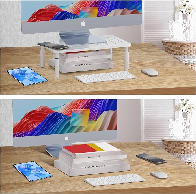 Bracwiser Monitor Stand Riser, Metal Computer Stand, 3 Height Adjustable Screen Riser with Mesh Platform for PS4, Laptop, Printer, Notebook and All Flat Screen, Holds Up to 20KG,White - Image 8