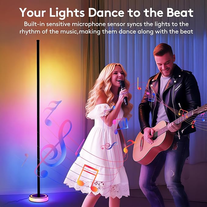 59" Smart LED Corner Floor Lamp, RGBICW Color Changing Ambient Lighting, App Control Music Sync Mood Light, Modern Dimmable Room Decor for Bedroom, Living Room, Gaming Setup, Black - Image 5