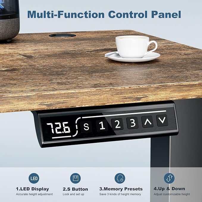 DUMOS 63 Inch Electric Standing Desk, Memory Adjustable Home Office Desk | Sit Stand Up Desk for Work Home Office,Adjustable Desk, Rising Computer Table with Splice Board,Cable Management,Hook,Brown - Image 5