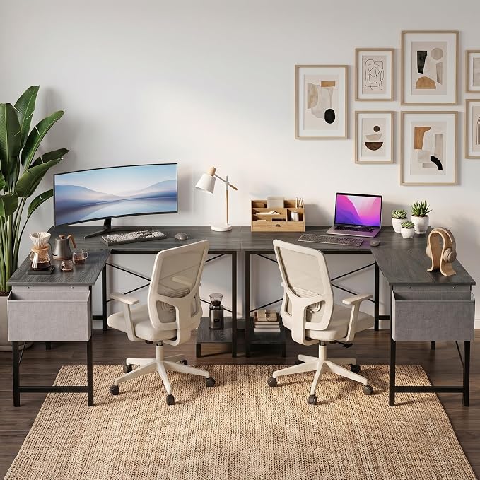 Alpen Gaming Desk, Home Office L Shaped Desk, Small Computer Corner PC Table with Side Bag and Reversible Shelf, Sturdy Writing Workstation for Bedroom, Living Room, Grey - Image 4