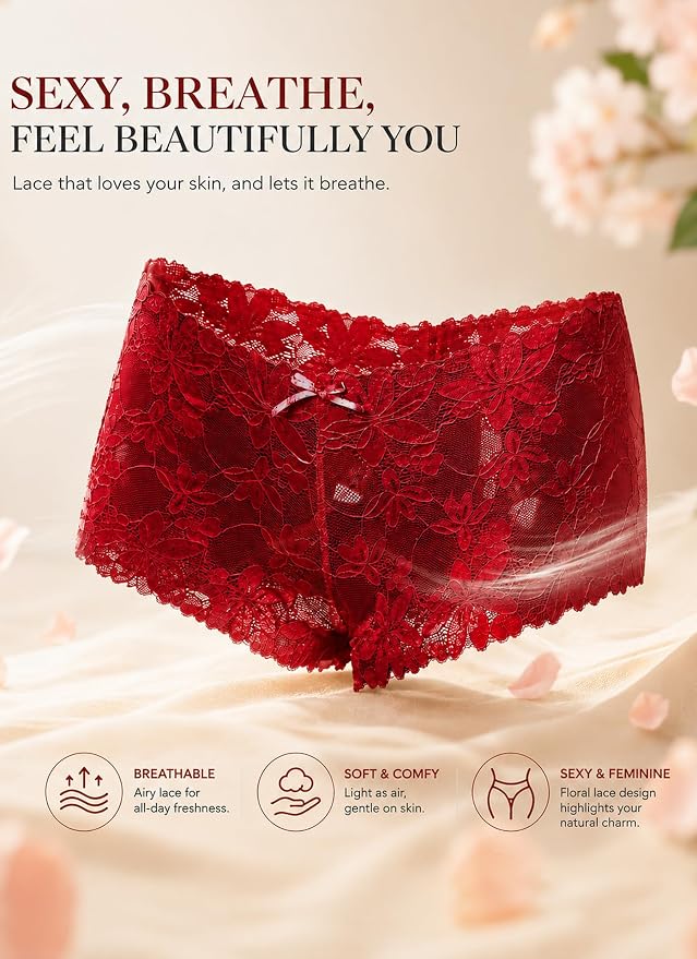 Take Talk Sexy Lace Underwear Panties Lingerie Gift for Women Wife 5 Pack Soft Cheeky Boy shorts Plus Size Underwear Women - Image 5