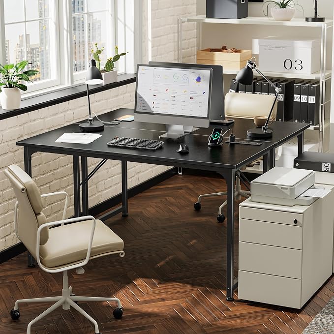 PRAISUN 47 X 20 Inch Computer Desk, Power Outlets, USB-C, Black | Office Desk with 4 AC Outlets, USB & USB-C, Sturdy Metal Frame, Spacious Desktop for Work, Writing, Study & Gaming - Image 2