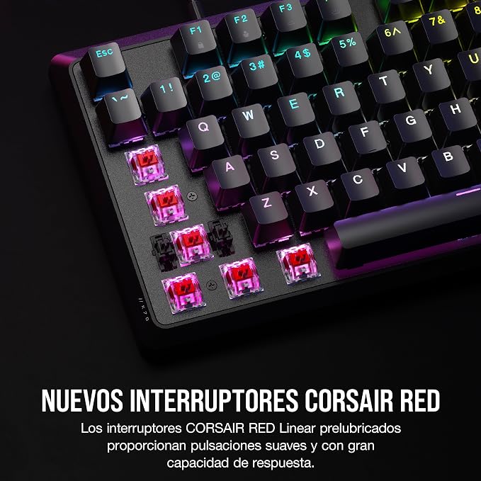 CORSAIR K70 CORE RGB Mechanical Wired Gaming Keyboard with Palmrest – Pre-Lubed MLX Red Linear Switches, SOCD, ABS Double-Shot Keycaps, Sound Dampening, Media Control Dial, QWERTY NA – Black - Image 3