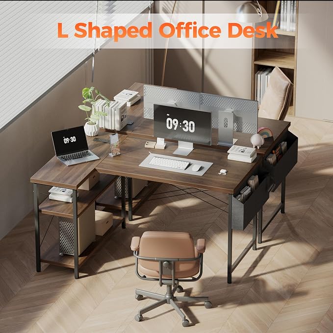 Mericonia 55 inch L Shaped Gaming Desk, Large Corner Desk with Shelves | Reversible Computer Desk with Power Outlets & Storage Bag, Office Table for Home Bedroom Study Work Writing - Image 8
