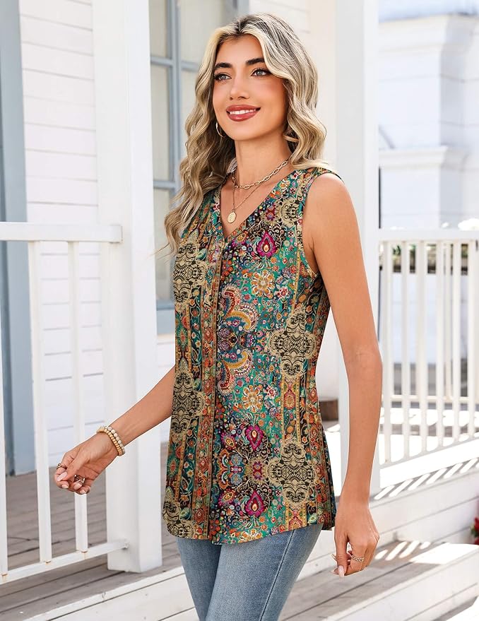 Zeagoo Tank Tops for Women 2026 Summer Top Henley Shirts Dressy Casual Loose Fit V-Neck Button Down Sleeveless Tshirt Blouse - Image 4