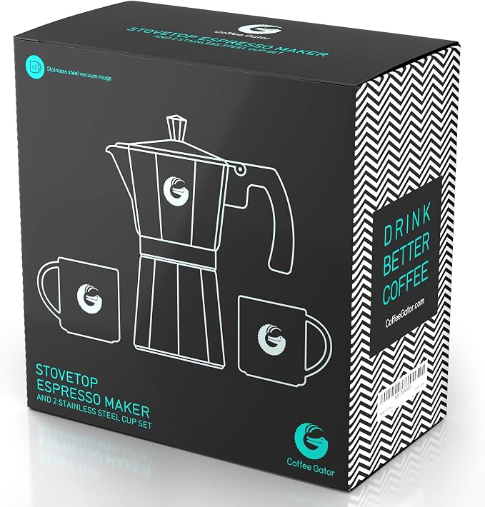 Coffee Gator Moka Pot - 6 Cup, 12oz Stovetop Espresso Maker - Classic Italian and Cuban Coffee Percolator w/ 2 Stainless-Steel Cups – Matte Grey Aluminum, 360ml - Image 11
