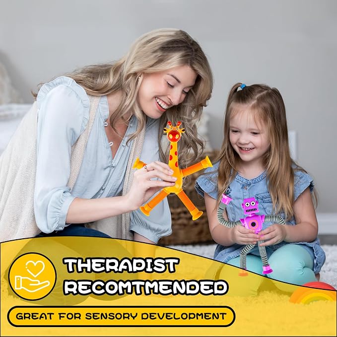8pc Robot Giraffe Sensory Travel Toys for Toddlers Boy Ages 3 4 5 6 7 8, Airplane Activities Suction Autism Pop Tube Fidget Autistic Stocking Easter Basket Stuffer Valentine Gift for Kids - Image 5