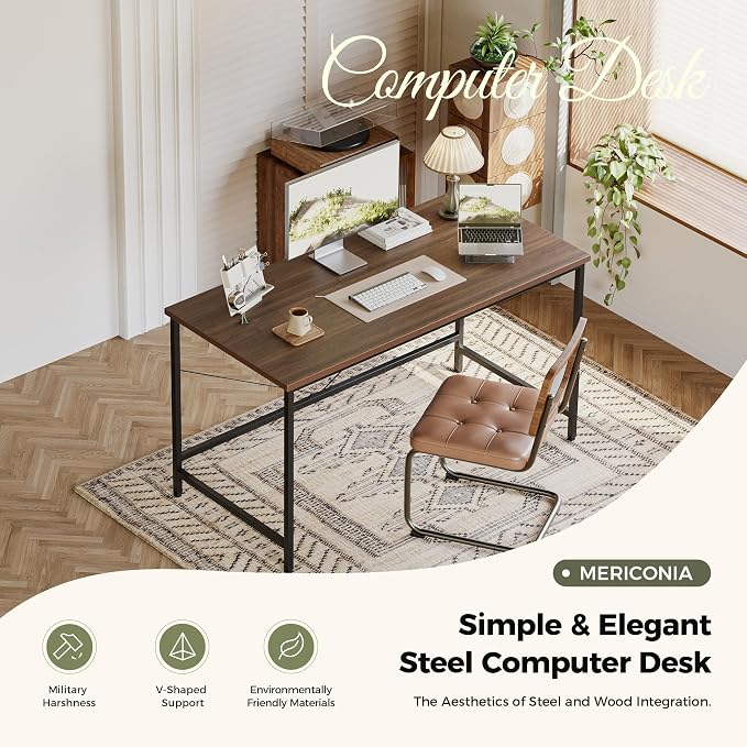Mericonia 32x16 Inch Computer Desk, 0.6" Thick Small Office Table | Modern Simple Style, Small Study & Writing Table for Home Bedroom Work Walnut - Image 2