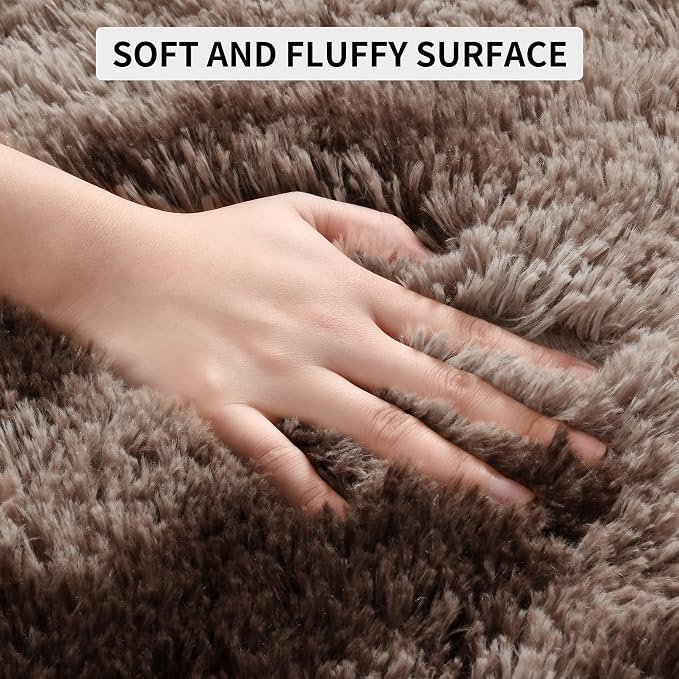 Tepook 8x10 Area Rugs for Living Room Bedroom, Soft Fluffy Plush Shaggy Girls Boys Kids Room Rug, Shag Upgrade Non-Slip Throw Carpet for Dorms Nursery Classroom Home Decor, Tie-Dyed Brown - Image 7