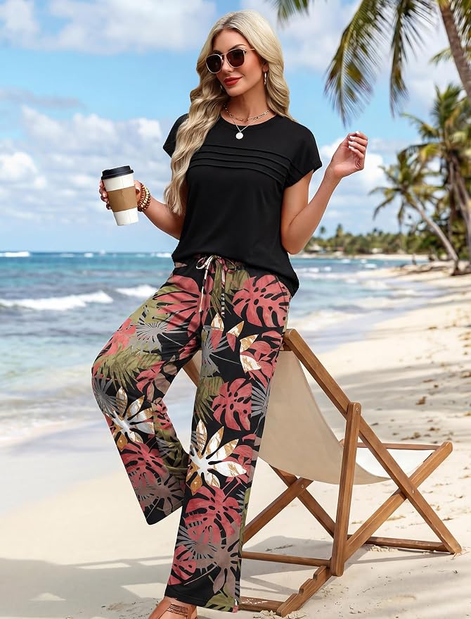 WIHOLL Two Piece Set for Women Summer Spring Outfits Matching Sets Women Clothing Airport Travel Vacation Wide Leg Pants - Image 4