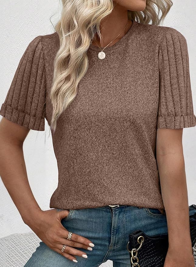 SHEWIN Women's Short Sleeve Summer Tops Crewneck Knit Solid Loose Casual Basic T Shirts Tee Blouses - Image 2