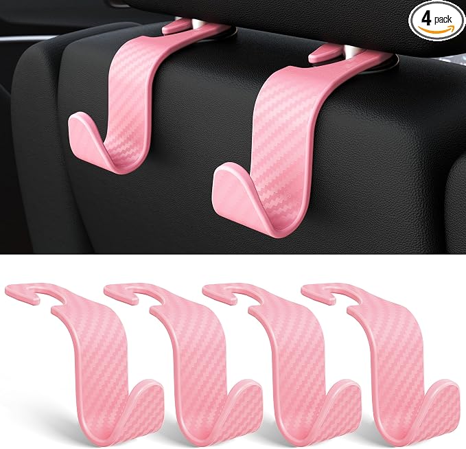 Amooca Car Seat Headrest Hook 4 Pack Hanger Universal Vehicle Car Storage Organizer for Handbag Purse Coat S Type Checkered Pink by Amooca