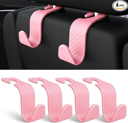 Amooca Car Seat Headrest Hook 4 Pack Hanger Universal Vehicle Car Storage Organizer for Handbag Purse Coat S Type Checkered Pink by Amooca
