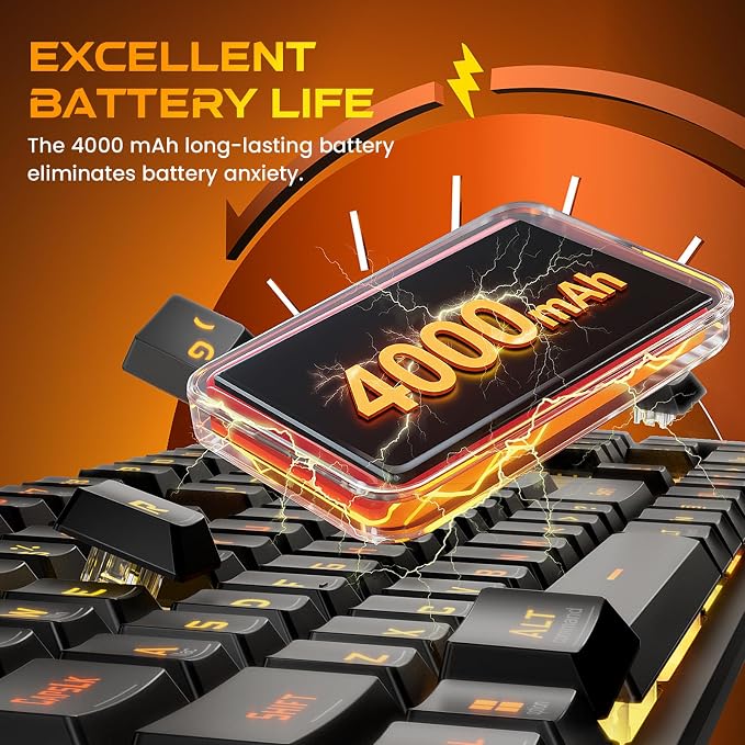 Redragon K521 Pro Wireless Gaming Keyboard with Screen, 4000mAh Battery | Mechanical Feeling, Tri-Mode BT/2.4G/USB-C, RGB Keyboard, 12 Multimedia Keys, Programmable Software, Full-size keyboard - Image 6