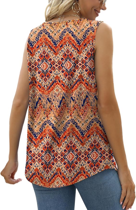 Saloogoe Summer Tank Tops for Women Loose Fit Pleated Square Neck Sleeveless Tops Curved Hem Flowy - Image 4