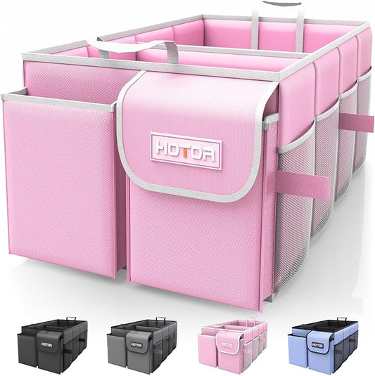 HOTOR Trunk Organizer for Car - Car Organizer, Foldable Trunk organizer for SUVs & Sedans, Sturdy Organization for Car Accessories, Tools, Sundries, Pink, 2 Compartments, 23.6"×14.2"×10.6" by HOTOR