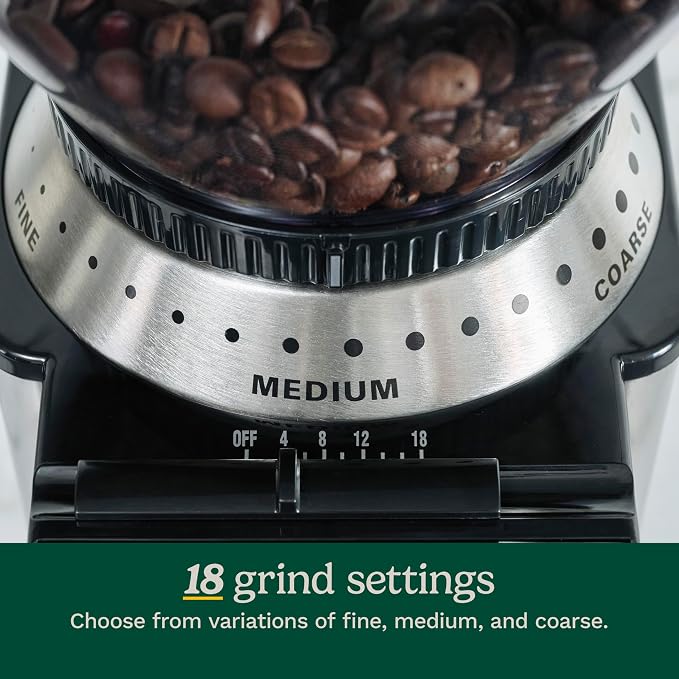 Cuisinart Electric Burr Coffee Grinder, 18-Position Selector, 4-18 Cups | Flat burr coffee bean grinder with 18 options, fine to coarse, & removeable, easy-to-clean 8 oz bean hopper, DBM-8P1 - Image 4