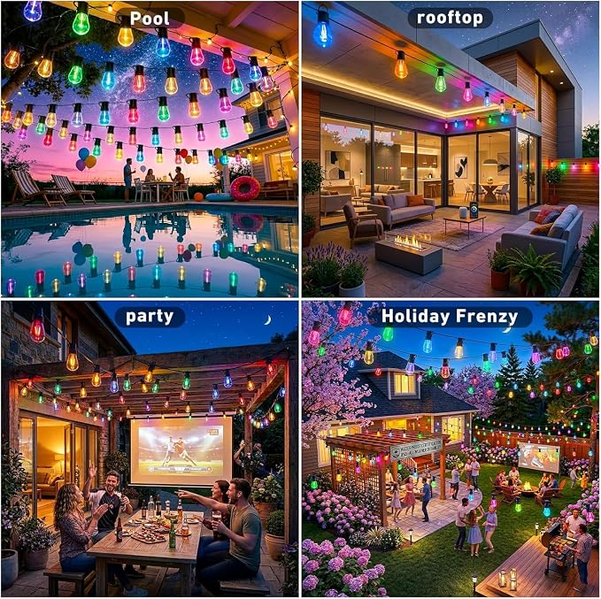 Outdoor String Lights,400FT Smart RGB+IC Patio Lights with Shatterproof LED Bulbs ,Outside Light Dimmable Patio for Decor DIY IP67 Waterproof ,Courtyard, garden,Holiday,LED lights more Scene Modes - Image 2