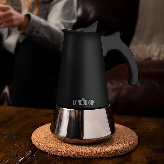 London Sip Stainless Steel Stovetop Espresso Maker Moka Pot Italian Coffee Percolator, Matte Black, 10 Cup - Image 7