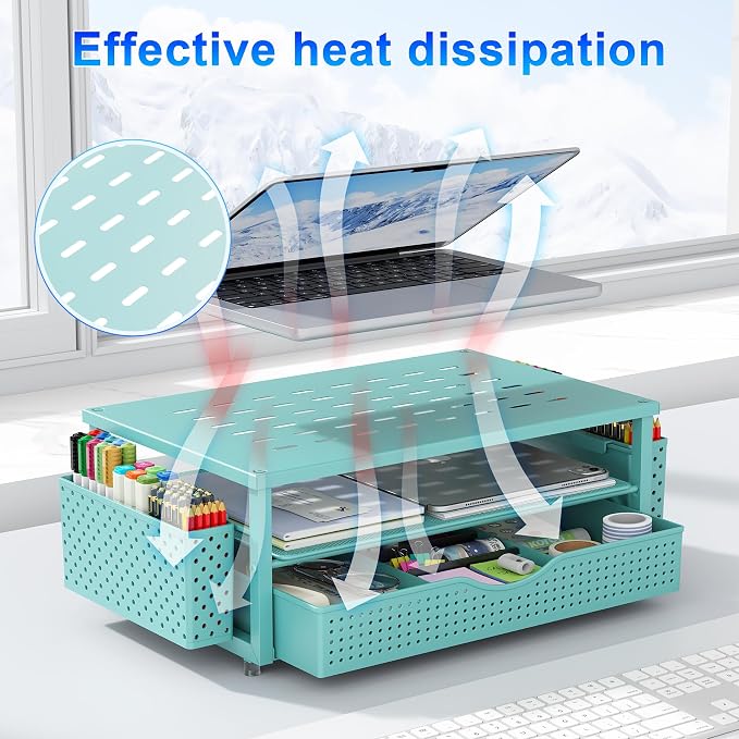 gianotter Desk Organizers and Accessories, Monitor Stand with Drawer and 2 Pen Holder, Desktop Organizer Suitable for Offices and Dormitories (Blue) - Image 5