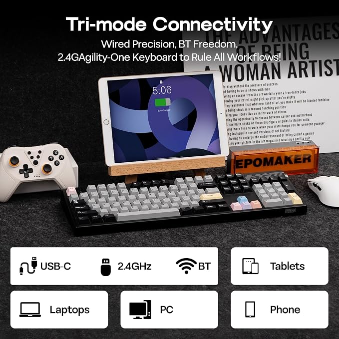 EPOMAKER TH108 PRO Full Size Mechanical Keyboard with Screen & Knob, Wireless Gaming Keyboard with 10000mAh, Creamy Gasket, Hot Swap, Custom Driver, RGB Backlight (Black, Creamy Jade) - Image 5