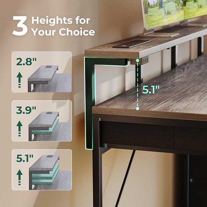 Huuger Gaming Desk with 6 Drawers, Computer Desk with LED Lights Power Outlets and Type-C, 39 Inch Office Desk with Storage, Monitor Stand, Writing & Work Desk for Home Office, Bedroom, Grey - Image 7