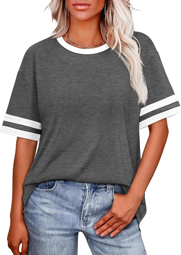 WIHOLL Womens T Shirts Loose Fit Short Sleeve Tees Crew Neck Color Block Summer Tops 2026 Fashion - Image 2