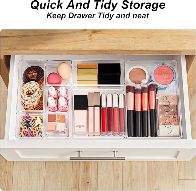 SMARTAKE 7 PCS Drawer Organizer, 4-Size Desk Drawer Organizer Trays | Storage Tray with Non-Slip Silicone Pads for Makeup, Jewelries, Utensils in Bedroom Dresser, Office and Kitchen (Clear) - Image 5