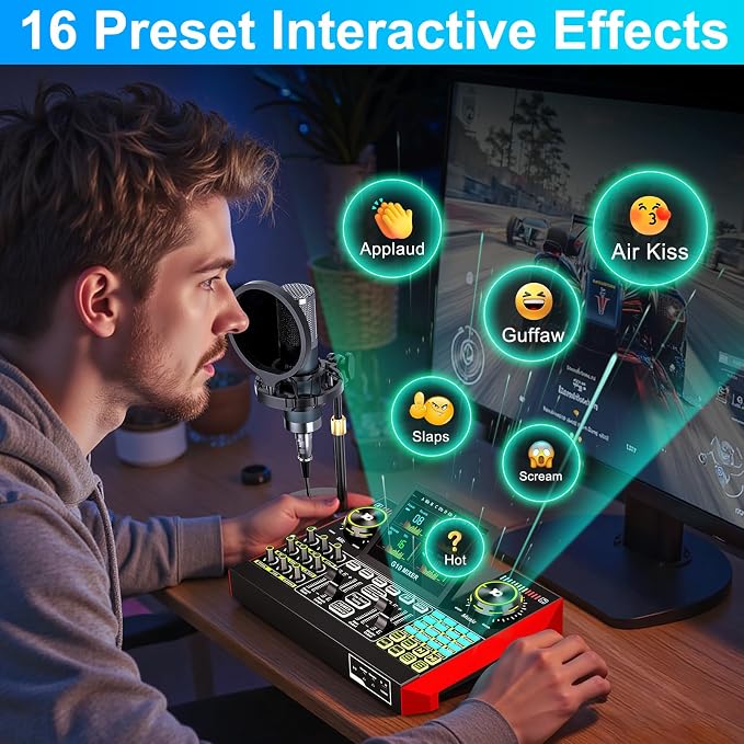 Podcast Microphone Bundle with Live Sound Board Audio Mixer, Podcast Equipment Bundle with 3.5mm Condenser Microphone(P15) for Pc/Phone Live Streaming Singing Gaming, Voice Changer, Denoise - Image 8